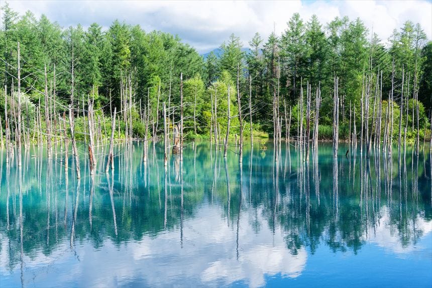 標準レンズで撮影した青い空と青い池