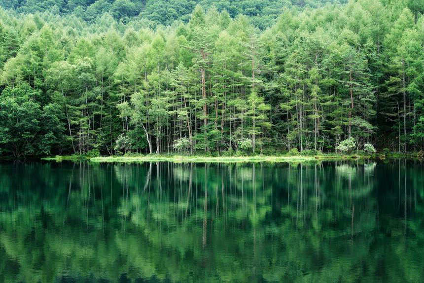 東山魁夷「緑響く」のモデルとなった御射鹿池のリフレクション