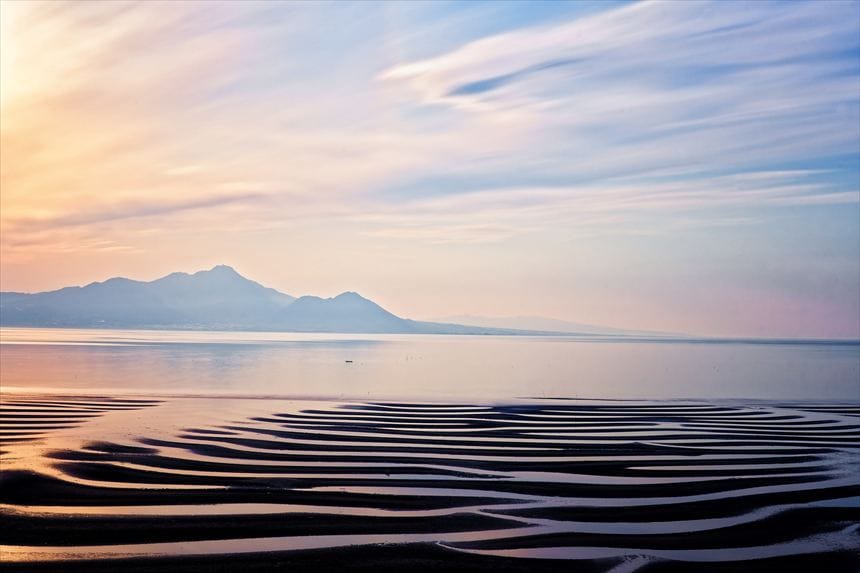 御輿来海岸の砂紋と夕焼け1