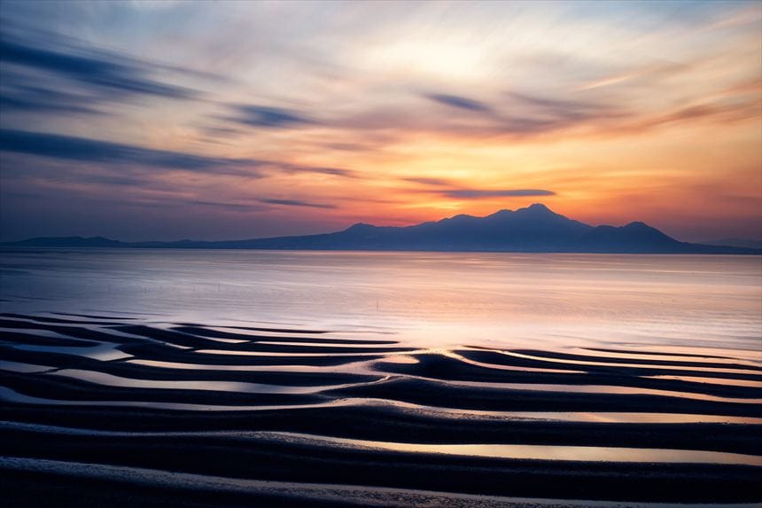 御輿来海岸の砂紋と夕焼け3