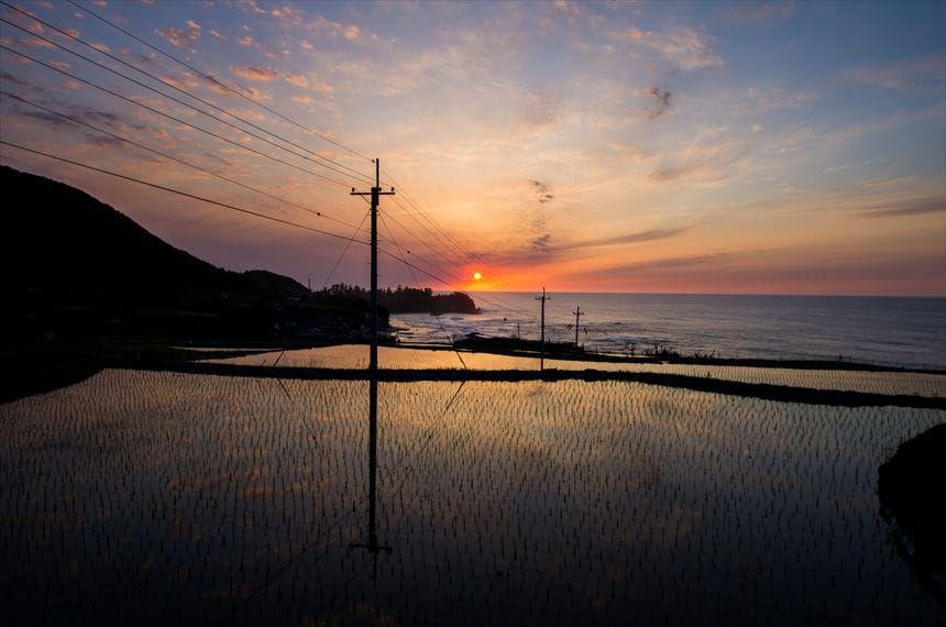 袖志の棚田の夕景