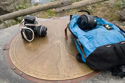 神威岬 カメラとリュック
