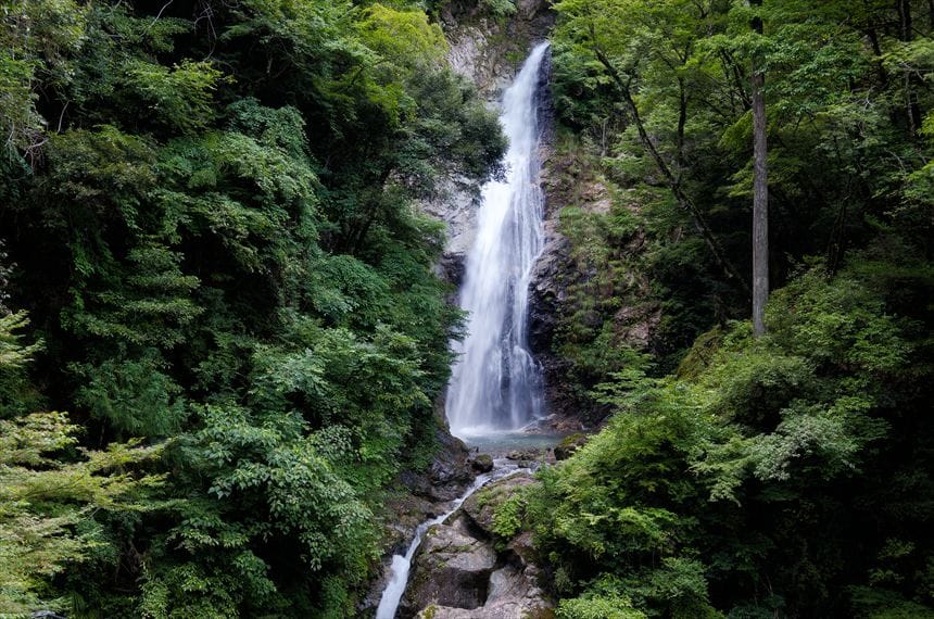 緑に囲まれる原不動滝上段　寄り