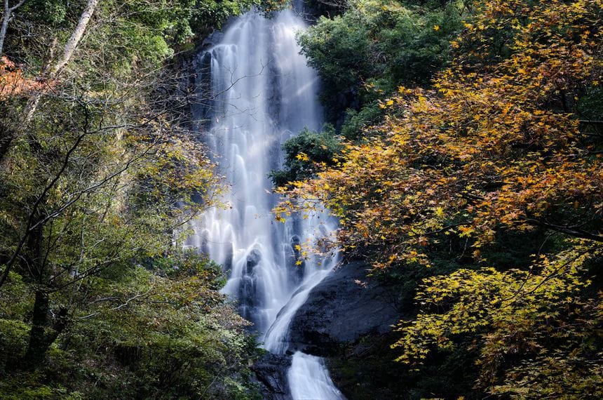上端の雄滝に光の筋が出来て美しい
