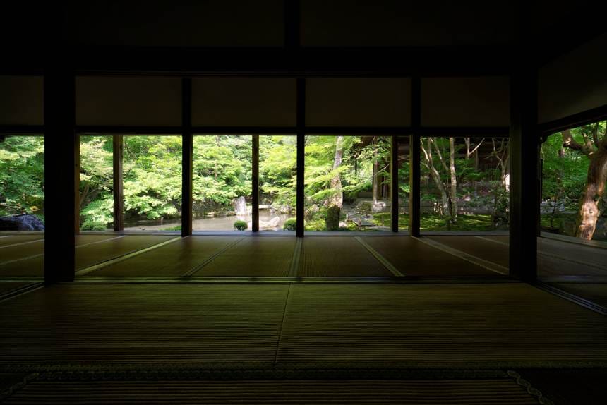 蓮華寺の三重額縁庭園と青モミジ